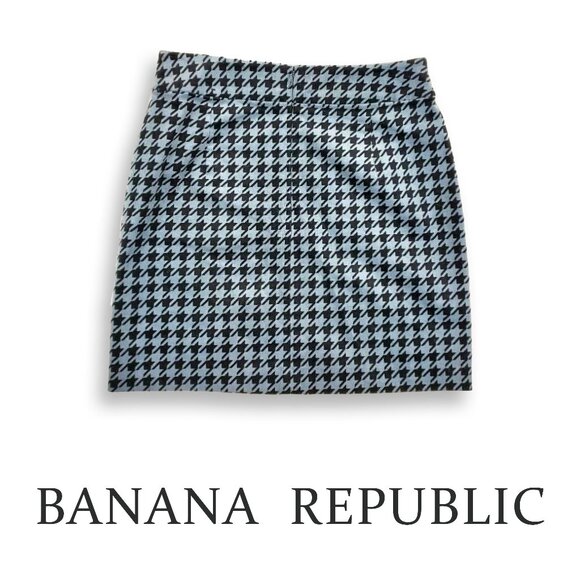 Banana Republic Women's Houndstooth Pencil Skirt Grey Black Size 10 98% Cotton - Picture 1 of 4